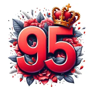 Red Number 95 with Crown and Floral Arrangement