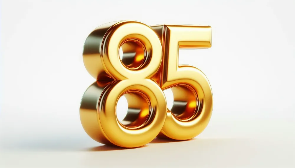 Golden Number 85 on White Background