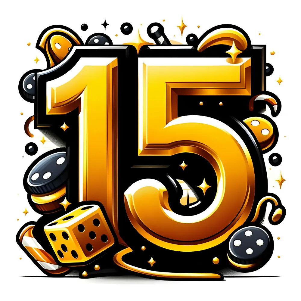Shiny Golden Number 15 with Game Elements
