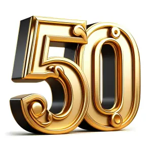 Golden 50 Degrees Symbol on White Background
