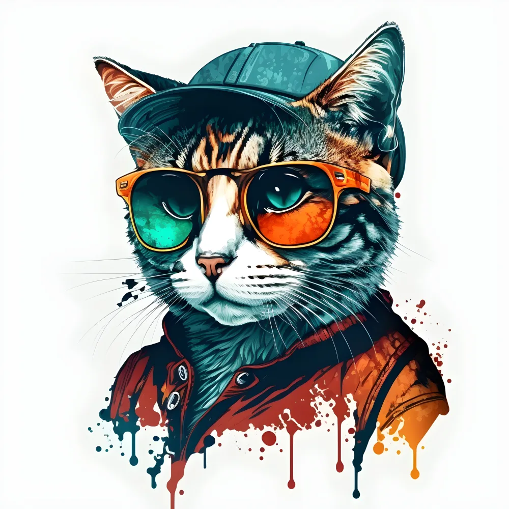 Stylish Cat Wearing Colorful Sunglasses and Cap Digital Art