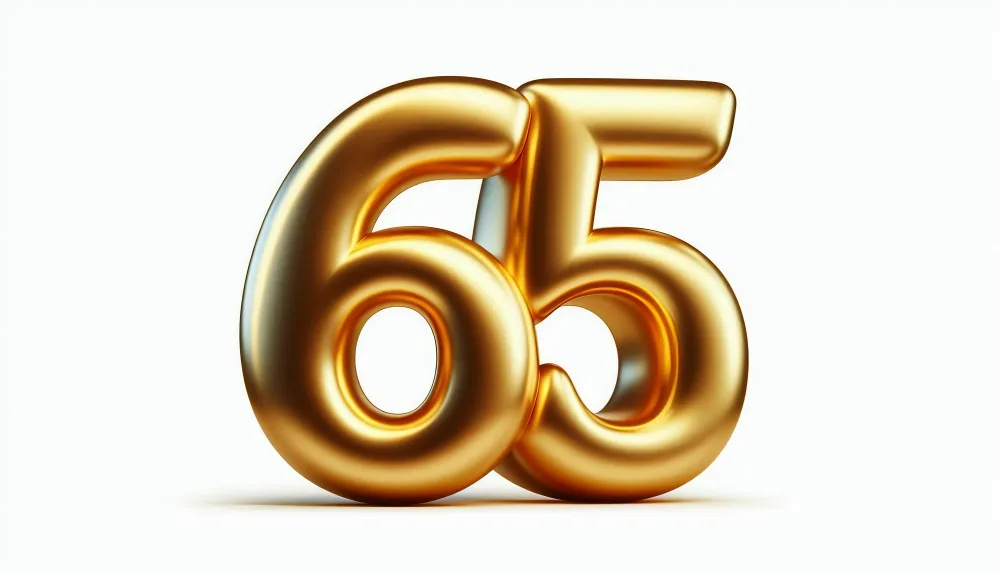 Shiny Gold Number 65 on White Background