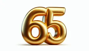 Shiny Gold Number 65 on White Background