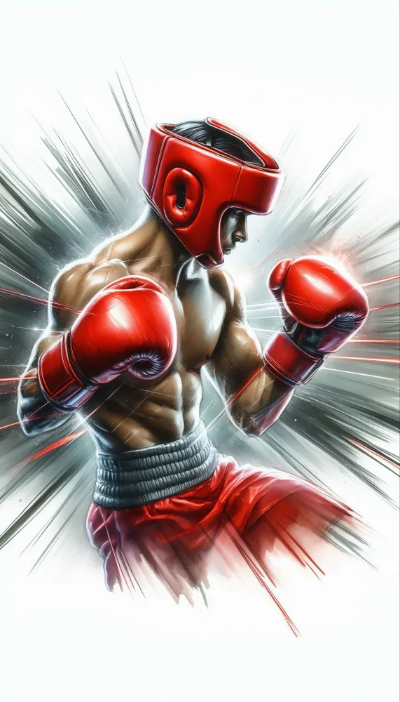 Dynamic Digital Illustration of a Male Boxer in Red Gear