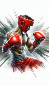 Dynamic Digital Illustration of a Male Boxer in Red Gear