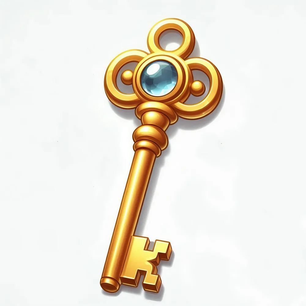 Golden Ornate Key with Blue Gemstone