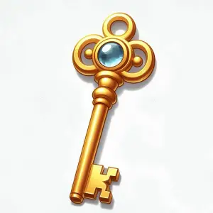 Golden Ornate Key with Blue Gemstone