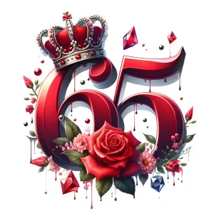 Artistic Number 65 with Crown and Floral Elements