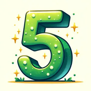 Green 3D Number Five with Drops and Sparkles
