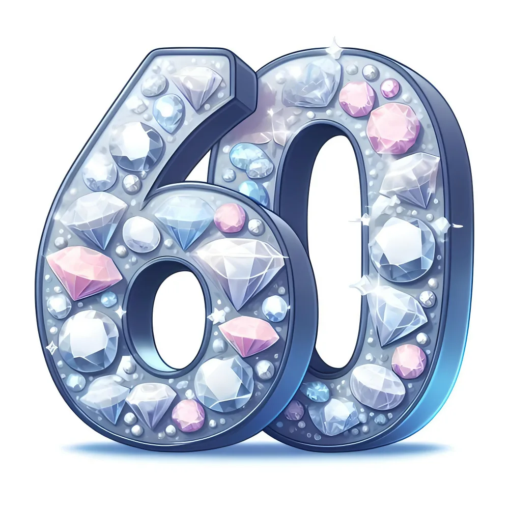 Shiny Gemstone Encrusted Number 60 Illustration