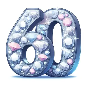 Shiny Gemstone Encrusted Number 60 Illustration