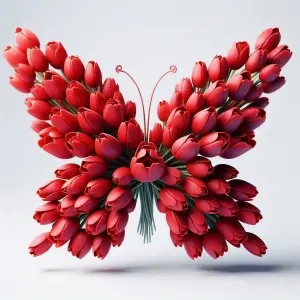 Butterfly Shape Made of Red Tulip Flowers