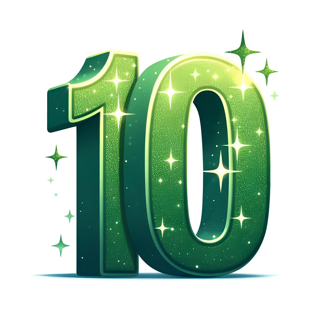 Green Glittering Number 10 with Sparkles
