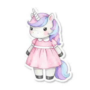Cute Cartoon Unicorn in Pink Dress
