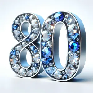 Number 80 Decorated with Blue and Clear Gemstones