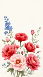Elegant Floral Bouquet with Red and Pink Peonies and Blue Flowers