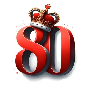 3D Red Number 80 with Royal Crown Illustration
