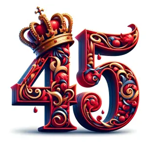 Ornate Number 45 with Royal Crown and Decorative Flourishes