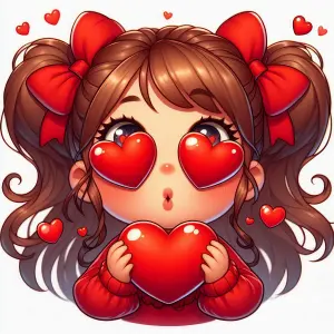 Cute Cartoon Girl with Heart Eyes Holding a Heart