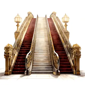 Ornate Vintage Escalator and Stairs with Red Carpets