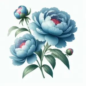 Blue Peony Flowers with Green Leaves