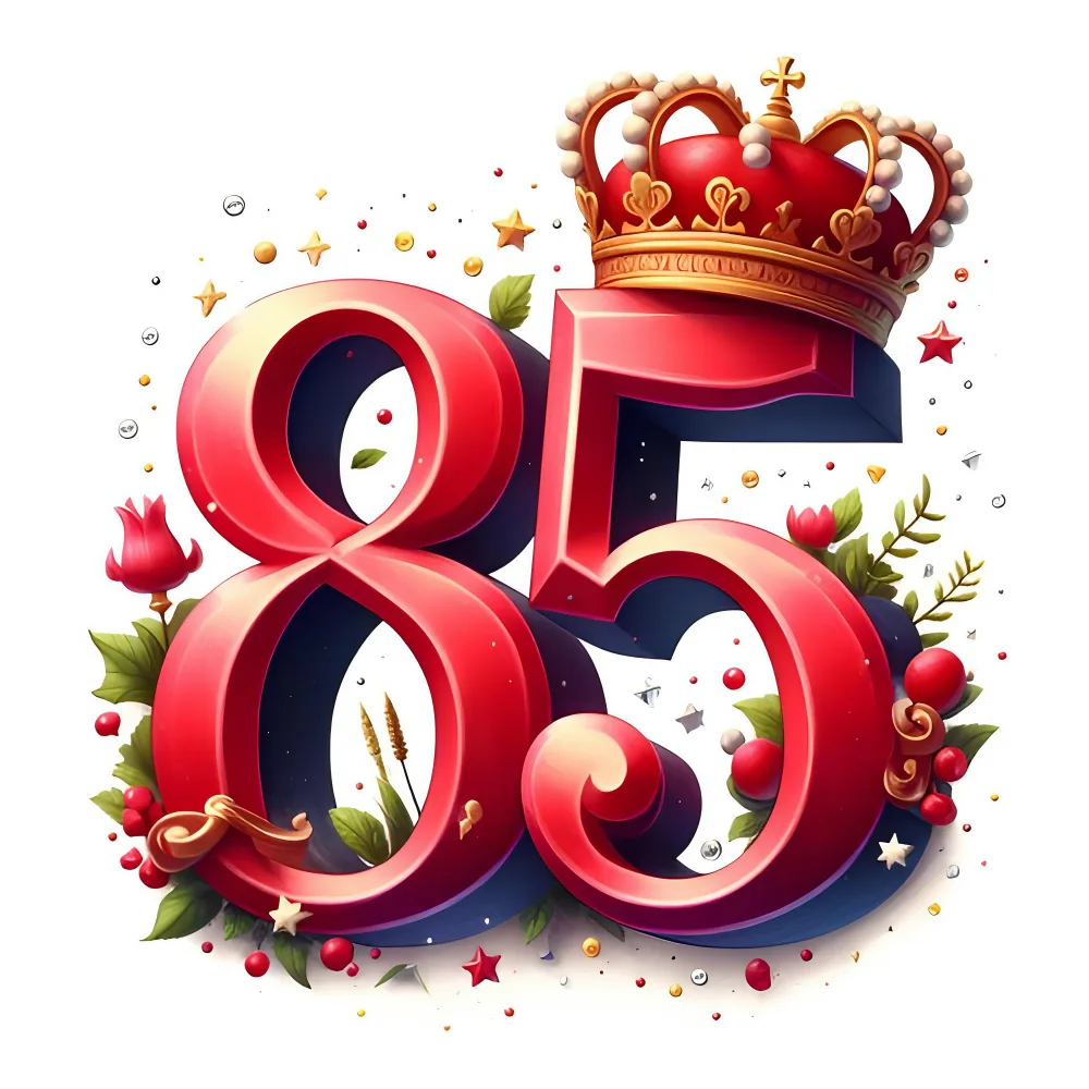 Elegant 85th Anniversary Number with Crown and Floral Decorations