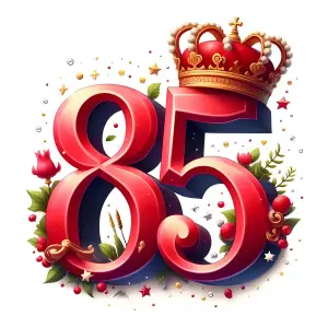 Elegant 85th Anniversary Number with Crown and Floral Decorations