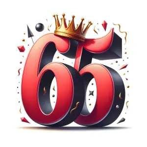 3D Red and Black Number 65 with Gold Crown and Decorative Elements