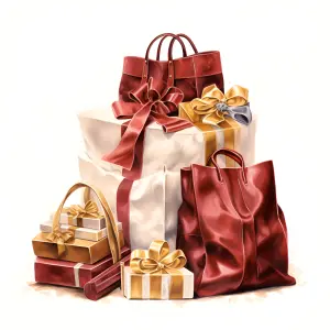 Elegant Gift Boxes and Luxury Red Handbags with Ribbon Bows