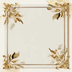 Elegant Golden Floral Frame with Vintage Leaves