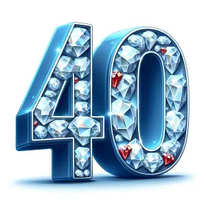 Blue 3D Number 40 Filled with Diamonds and Rubies