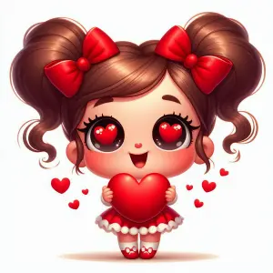Cute Cartoon Girl Holding Heart with Heart Eyes