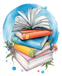 Colorful Stack of Books with Floral Accents Illustration