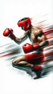 Dynamic Boxer in Red Gear Exhibiting Speed and Power