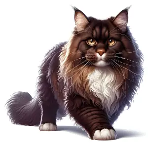 Close-Up of a Fluffy Brown and White Maine Coon Cat
