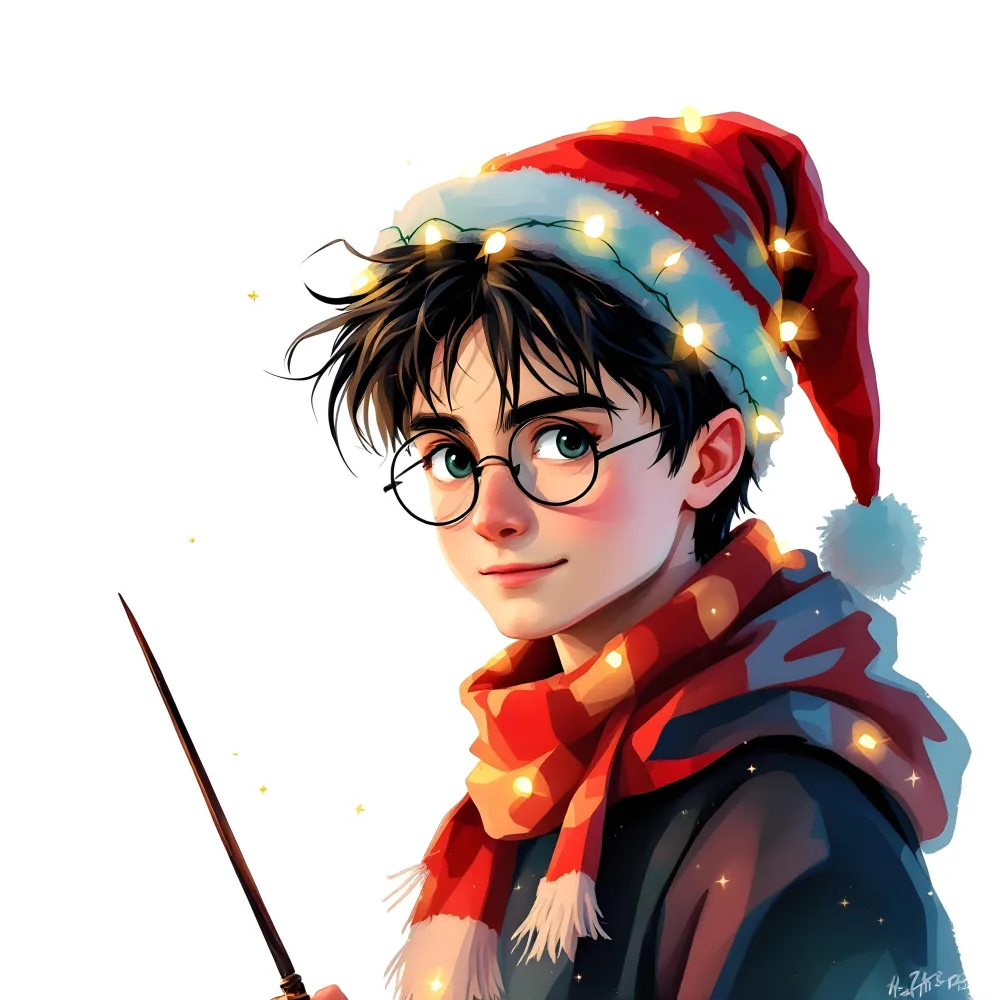 Portrait of Young Boy in Santa Hat with Magic Wand and Lights