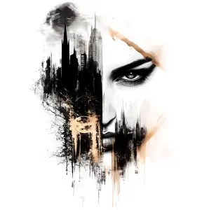 Abstract Art of a Cityscape Merging with a Woman's Face