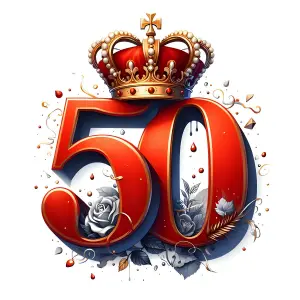 Golden Crown on Red Number 50 with Floral Decoration