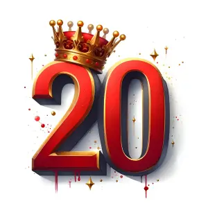 Red and Gold Number 20 with Crown