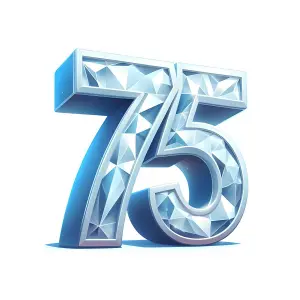 3D Number 75 with Faceted Crystal Design