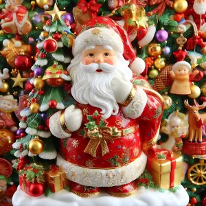 Decorative Santa Claus Figurine with Christmas Tree and Gifts
