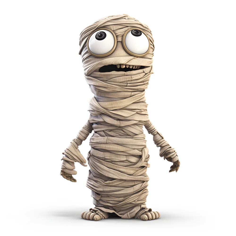 Cute Cartoon Mummy Character with Big Eyes Standing