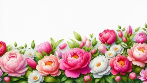 Colorful Peonies and Tulips Floral Border