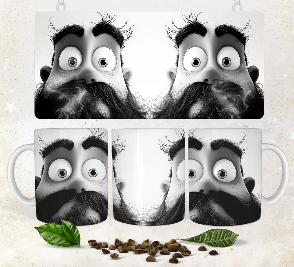 Animated Character Design on Coffee Mugs and Tray
