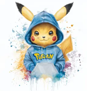 Pikachu in Blue Pokemon Hoodie Digital Art