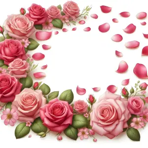 Pink and Red Roses with Scattered Petals Floral Border