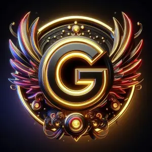 Golden Letter G Emblem with Ornate Wings and Decorative Accents