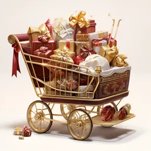 Luxurious Vintage Shopping Cart Filled with Elegant Wrapped Gifts