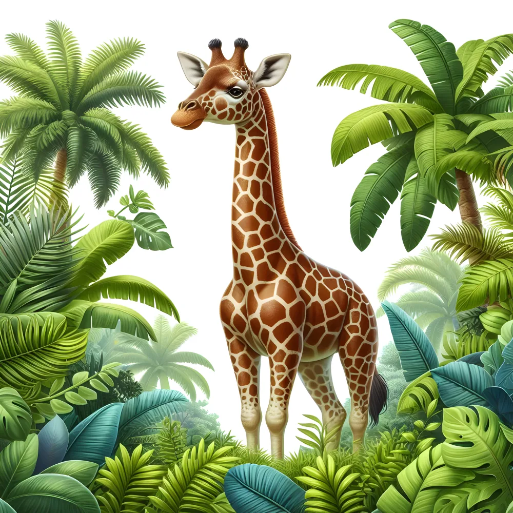 Giraffe in Lush Tropical Jungle