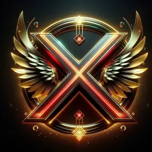 Golden Winged Metallic X Emblem with Glowing Accents